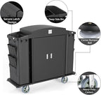 Heavy Duty Metal Housekeeping Janitorial Cart with Wheels,Silent Casters,Locking Large Capacity Cabinets,Cleaning cart for Housekeeping/Commercial Facility/Hotel/Stadium/School