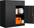 BESFUR Locking Cabinet with 2 Drawers and Lockable Doors, 36" H Black Metal Storage Cabinet with Adjustable Shelf for Home Office, Garage,School, Apartment, Warehouse