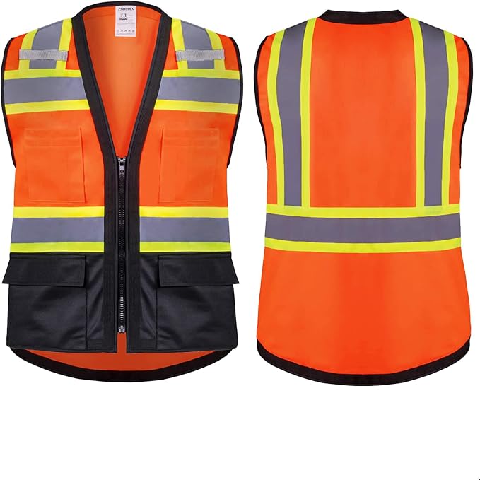ProtectX 6 Pockets High Visibility Safety Vest for Men Women Class 2 Reflective Hi Vis Work Construction Vest
