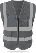 HYCOPROT High Visibility Mesh Safety Reflective Vest with Pockets and Zipper, Meets ANSI/ISEA Standards