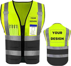YOWESHOP High Reflective Visibility Safety Vest Custom Your Logo Safety Workwear with Reflective Strips and Pockets