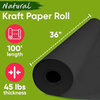 36" x 1200" USA Made Black Kraft Paper Roll, 45 lbs Thickness, American Quality Paper for School, Crafts, Art, Bulletin Board - Odorless, Non-Toxic, Safe for Kids