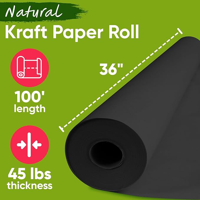36" x 1200" USA Made Black Kraft Paper Roll, 45 lbs Thickness, American Quality Paper for School, Crafts, Art, Bulletin Board - Odorless, Non-Toxic, Safe for Kids