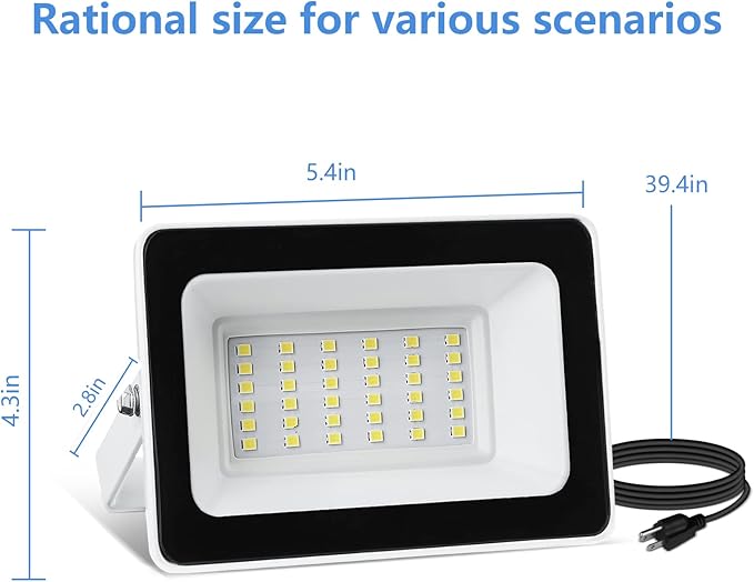 UFOND 3000 Lumen LED Flood Lights, Outdoor Waterproof Security Lights, 30W Floodlight with Plug, Adjustable Heads (2 Pack)