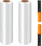 Stretch Wrap Film, 15" x 1000Ft Shrink Wrap Roll with Handles,60 Gauge Stretch Wrap Industrial Strength, Plastic Wrap for Pallet Wrapping Shipping Moving and Surface Protection (2 Pack-15"-60 Gauge)
