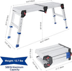 Foldable Aluminum Work Platform, 12.7 lb, Easy-Installation, Capacity of 500 lbs, Non-Slip, Step Stool for Adults with Adjustable Height, Heavy Duty & Portable Step Ladder