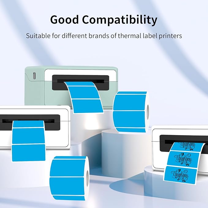 2x1 Inch Thermal Labels, Blue Thermal Printer Stickers, Waterproof Self-Adhesive Shipping Label Printer Sticker for Barcode, Name, Address, 300 Labels/Roll