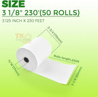 (50 Rolls) 3 1/8" x 230' Thermal Paper, POS Receipt Paper for Retail Business Cash Register, Fits Most Credit Card Terminal Point Of Sale