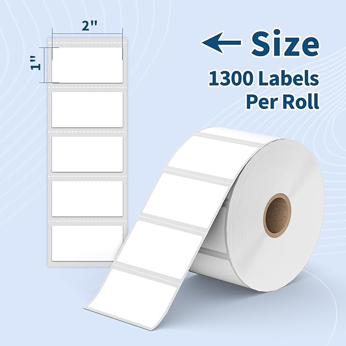 Tacnology 24 Rolls 2" X 1" Direct Thermal Labels - Perforated Barcode Replacement Labels - Compatible with Rollo & Zebra Desktop Printers - FBA Adhesive Address Shipping Labels- 1300 Labels/Roll
