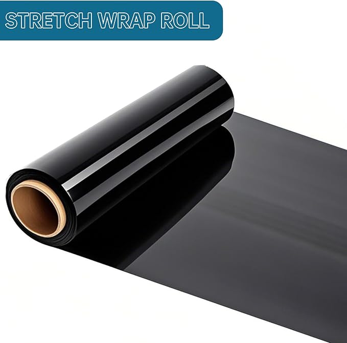 Black Plastic Shrink Wrap Roll, 18 Inch 1500 Feet Stretch Film, 80 Gauge, 800% Stretch Industrial Strength Moving Wrap, Heavy Duty Pallet & Furniture Protection(4 Pack)