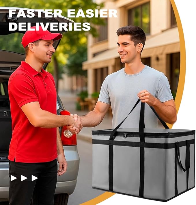 XXXL Insulated Food Delivery Bag - Reusable Thermal Cooler Grocery Bags for Catering & Delivery, Pizza Carrier for Events, Large Capacity Bag Keeps Food Hot/Cold for Shopping, Commercial (Gray, 1PK)