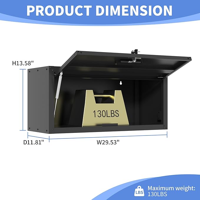 Garage Wall Cabinet with Flip-Up Door, Lockable Metal Storage Cabinet Wall Mounted, Hanging Tool Cabinet for Garage Basement Utility Room, Black