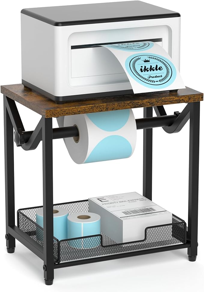 ikkle Label Holder for Rolls and Fanfold Labels, Wooden Thermal Label Holder for Desktop Label Printer, Shipping Label Holder for Thermal Printer Accessory, Ideal for Home, Office, Small Businesses