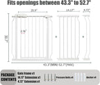 Extra Wide Baby Gate - 48-52.7 Inch Tension Mounted Safety Child & Pet Gate - White Metal - Walk Through - Long - for House Doorways & Stairs