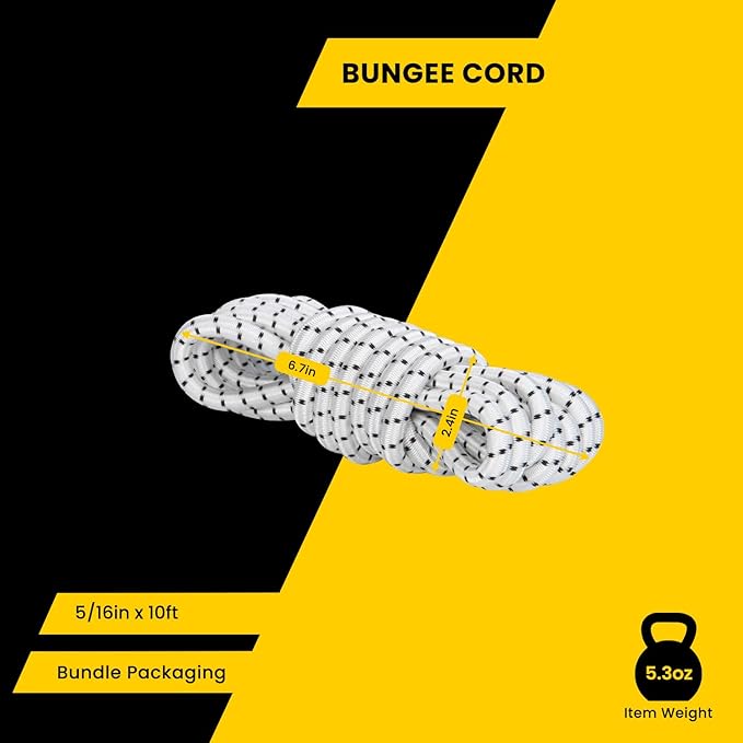 Bungee Cord Elastic Shock Cord 5/16" x 10' Bungee Rope for DIY, Tie Downs, Kayak and Outdoor - White&Black