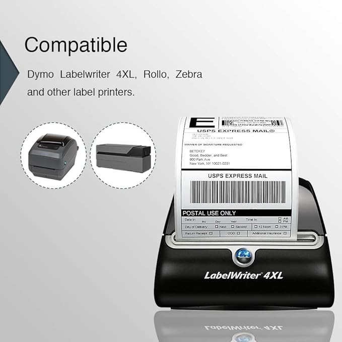 BETCKEY Colored Labels Compatible with Dymo 1744907 (4" x 6") Extra Large Shipping Labels, Compatible for Dymo LabelWriter Thermal 4XL & Zebra Desktop Printers [6 Rolls, Red]