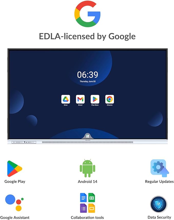 75 Inch 4K Smart Board - Google EDLA-Certified Interactive Whiteboard, Android 14, 50-Point Touch, Wireless Casting - Digital Whiteboard for Classrooms & Hybrid Offices (Board Only)