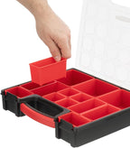 INTERTOOL Hardware Organizer with 13 Removable Bins - Small Parts Storage Tool Box for Nuts, Bolts, Screws, Nails - Portable Handle Transparent Lid with Locks BX08-4031
