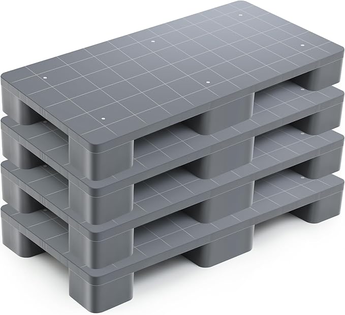 1 Pcs Plastic Pallet for Basement Storage Easy Stack Lightweight Floor Pallet Display Flooring Room Supermarket Christmas, Support up to 2000 Lbs (40'' L X 20'' W X 5.5'' H,Grey)