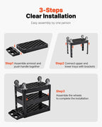 VEVOR Utility Cart, 3-Tier Plastic Service Cart with 550LBS Capacity, 360° Swivel Casters (Including 2 Locking Wheels), Medium Lipped Shelves, Ergonomic Handle, for Garage, Warehouse, Cleaning Tasks