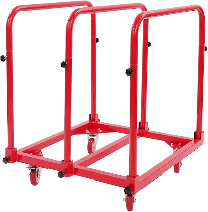 Undercat Steel Panel Truck, Heavy Duty Lumber Drywall Dolly, 1400lbs Platform Truck with 4 Swivel Casters, Flatbed Cart with 3 Side Handrails & Bottom Crossbar for Warehouse, Garage, Home, Red