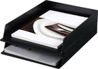 Wenqik 2 Pcs Stackable Paper Trays Rectangular Plastic Desk Holder Desktop Document File Organizer Storage Letter for Office Classroom (Black)
