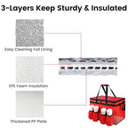 Insulated Food Delivery Bag with 4 Cup Holder, with Bottom, XXX-Large Insulated Grocery Bags with Zippered Top, Cooler Bags with Drink Carrier, Food Carrier Catering Bag,Red