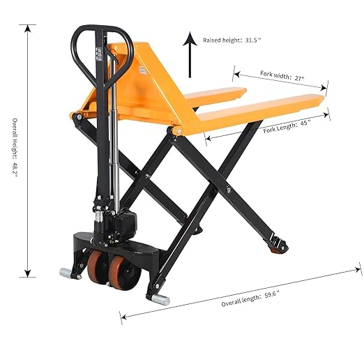 APOLLOLIFT Manual Pallet Jack, Scissor Pallet Trucks, Pallet Lift 2200lbs Capacity 45" Lx27 W Fork 3.3'' Lowered 31.5'' Raised Height, Suitable for Open Bottom Pallets