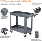 TUFFIOM Plastic Service Utility Cart with Wheels,550lbs Capacity,Heavy Duty Tub Storage Cart W/Deep Shelves, Multipurpose Rolling 2-Tier Mobile Storage Organizer, for Warehouse Garage Industrial Cart