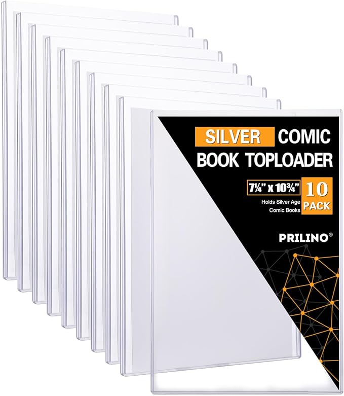 10ct Silver-Age Comic Book Toploaders - Crystal Clear Comic Book Top loaders, Premium PVC Comic Book Topload, Hard Plastic Comic Book Holders, Protection for Display, Storage, Collection