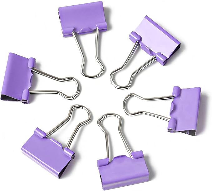 50 Pack Medium Purple Binder Clips 1 Inch (25 mm), Colored Paper Clamps, Middle Size Paper Clips for Office Home School Business 1"
