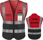 YOWESHOP High Reflective Visibility Safety Vest Custom Your Logo Safety Workwear with Reflective Strips and Pockets