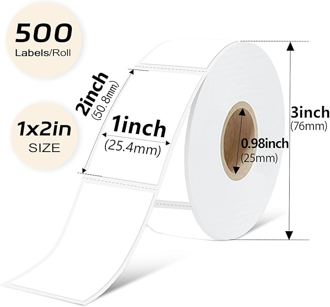 1x2 Inch Thermal Labels,500PCS Rectangle Stickers,Waterproof Removable Blank Stickers for Address,Jars,Freezer Containers & Pantry Organization,White