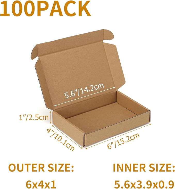 PHAREGE 6x4x1 Inch Shipping Boxes 100 Pack Brown, Tab Lock Tuck Top Mailer Boxes for Packaging Small Business, Cardboard Gift Boxes for Wrapping Mailing Present