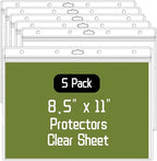 5 Pack Sheet Protectors，8.5" x 11" Waterproof Resealable Zip Wall Sign Holder Page Protectors Clear Photo Plastic Sleeves, Duty Work Pocket Hanging Sheet Protectors (Horizontal, 5 Pack)