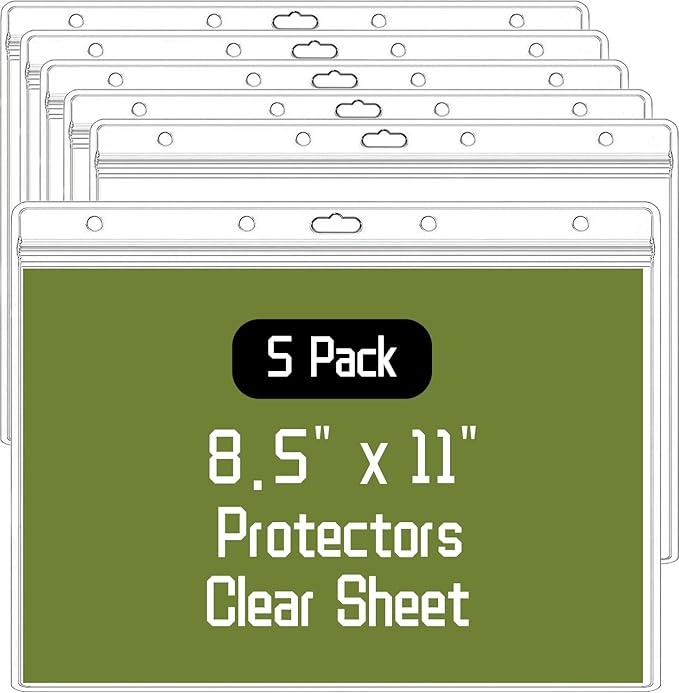 5 Pack Sheet Protectors，8.5" x 11" Waterproof Resealable Zip Wall Sign Holder Page Protectors Clear Photo Plastic Sleeves, Duty Work Pocket Hanging Sheet Protectors (Horizontal, 5 Pack)