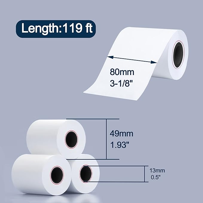 MFLABEL 3-1/8" x 119' Thermal Receipt Rolls, Pos Receipt Papers for 80mm Thermal POS Printer, 50 Rolls