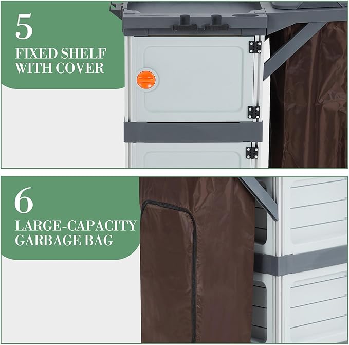 Janitorial Cart with 2 Cabinet, Commercial Cleaning Cart On Wheels with Cover, Shelves, and Oxford Bag, Housekeeping Cleaning Caddy Service Carts for School Hotel Apartment
