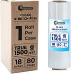 Rosmonde 1 Pack 18" Plastic Wrap, 80 Gauge Thick 9.4 lbs/Roll Wrap, Shrink Wrap, True 1500 ft Pallet Stretch Wrap, 20 Microns Industrial Strength Film, Puncture Resistant for Pallet Wrapping & Moving