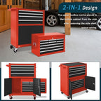13-Drawer Rolling Tool Chest with Double Door, Extra Large Storage Cabinets with Tool Box, 2-in-1 Detachable Design, 600 lbs Capacity with Lockable Wheels for Garage, Mechanic & Home Use (Red＆Black)