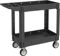 Utility Cart on Wheels, 2 Shelf Heavy Duty Plastic Rolling Cart, 550 lbs Capacity Carts with Wheels for Warehouse, Garage, School, Kitchens, Office (Black, 40.6)
