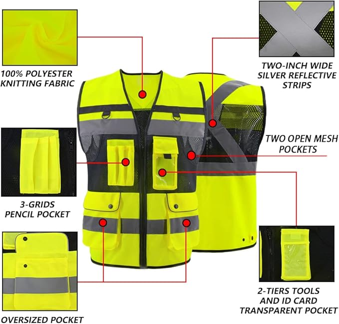 Safety Vest High Visibility Reflective Construction Vest for Men Women