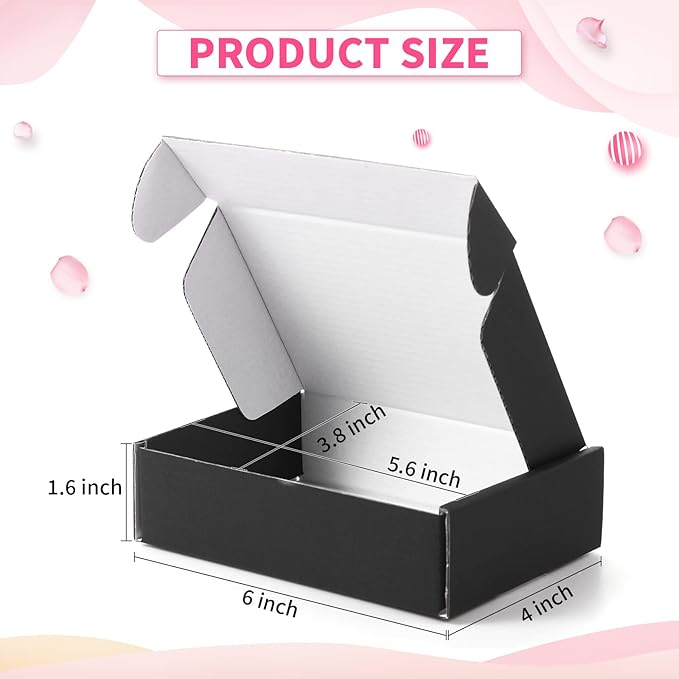 Spakon 50 Packs Shipping Boxes Cardboard Corrugated Mailer Packaging Boxes for Small Business Cute Small Box Cardboard Carton Box Mailers for Packaging Product(Black,6 x 4 x 1.6 Inches)
