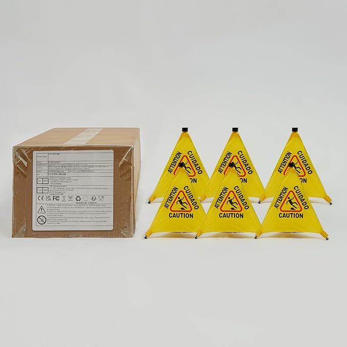 Caution Wet Floor Sign with Storage Tube, 20In Pop Up Wet Safety Signs 6Pcs Floor Safety Sign Warning Caution Cone for Restaurant, Commercial & Office Use