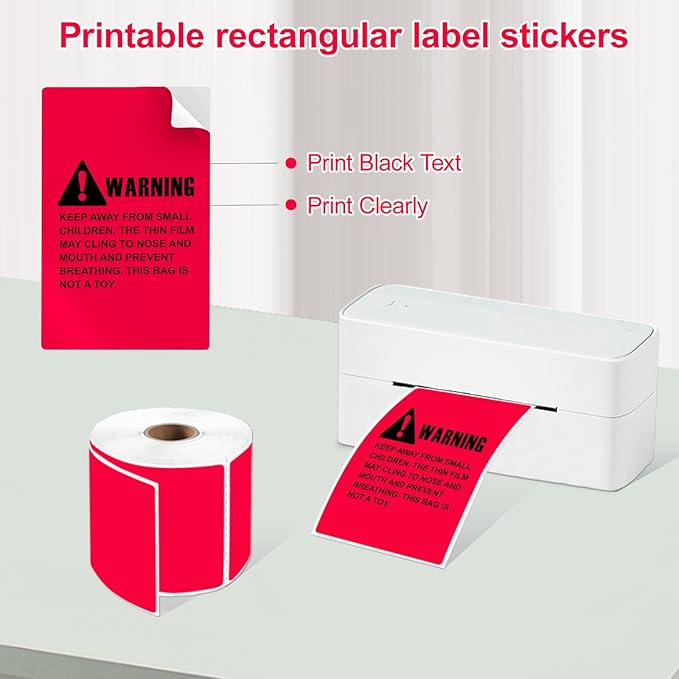 3 X 5 Inch Printable Waterproof Rectangle Color Coding Labels, 300 Per Roll Adhesive Color Coding Stickers for Bar-Codes, Address, Small Business Labeling, Red