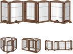 unipaws Pet Playpen with Wood and Wire, 6 Panels Extra Wide Freestanding Walk Through Dog Gate with 4 Support Feet, Foldable Stairs Barrier Pet Exercise Pen for Dogs Cats