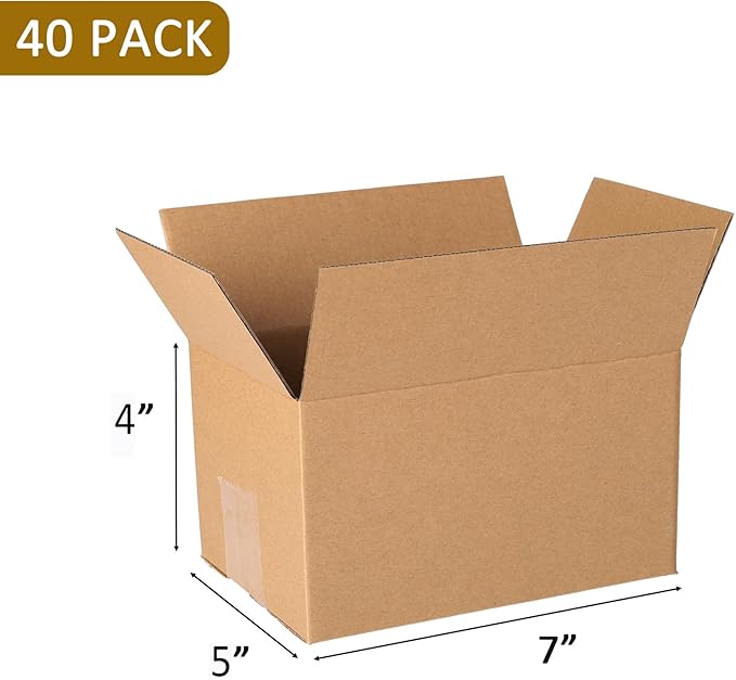 40 pack 7x5x4 inch Cardboard Box Mailers, Kraft Corrugated mailer Small Shipping Boxes For Small Business, Mailing Packing and Storage