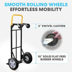 SIMPLI-Magic 2 in 1 Convertible Hand Truck and Dolly, 800LBS – Heavy-Duty Moving Dolly Cart with 10" Flat Free Rubber Wheels & Handle