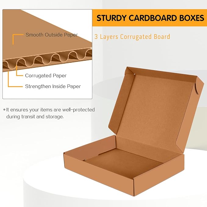 12x9x2 inch Small Shipping Boxes Set of 25, Brown Corrugated Cardboard Box Literature Mailer for Mailing Packing Moving and Storage