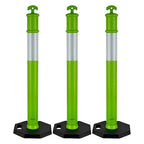 VEVOR 3 Pack Traffic Delineator Posts, 48 inches Traffic Safety Cones with Weighted Base and Reflective Strips, Heavy Duty Delineator Posts for Construction Site, Parking Lot, Crowd Control, Green
